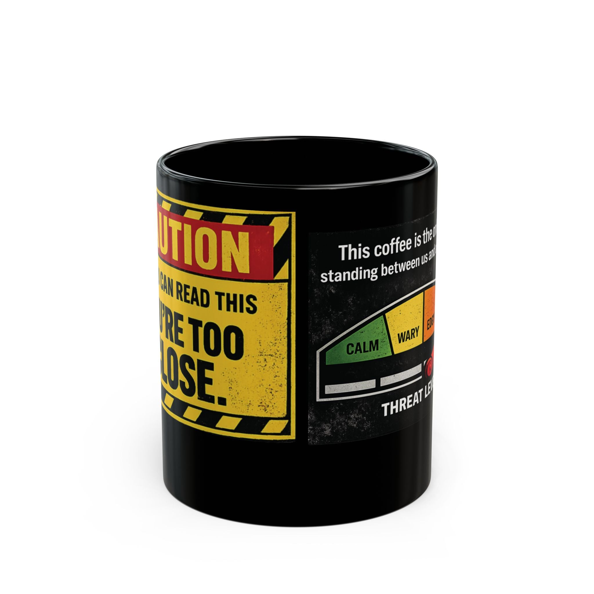 Coffee Threat Level Gauge Mug | Black Ceramic 11oz
