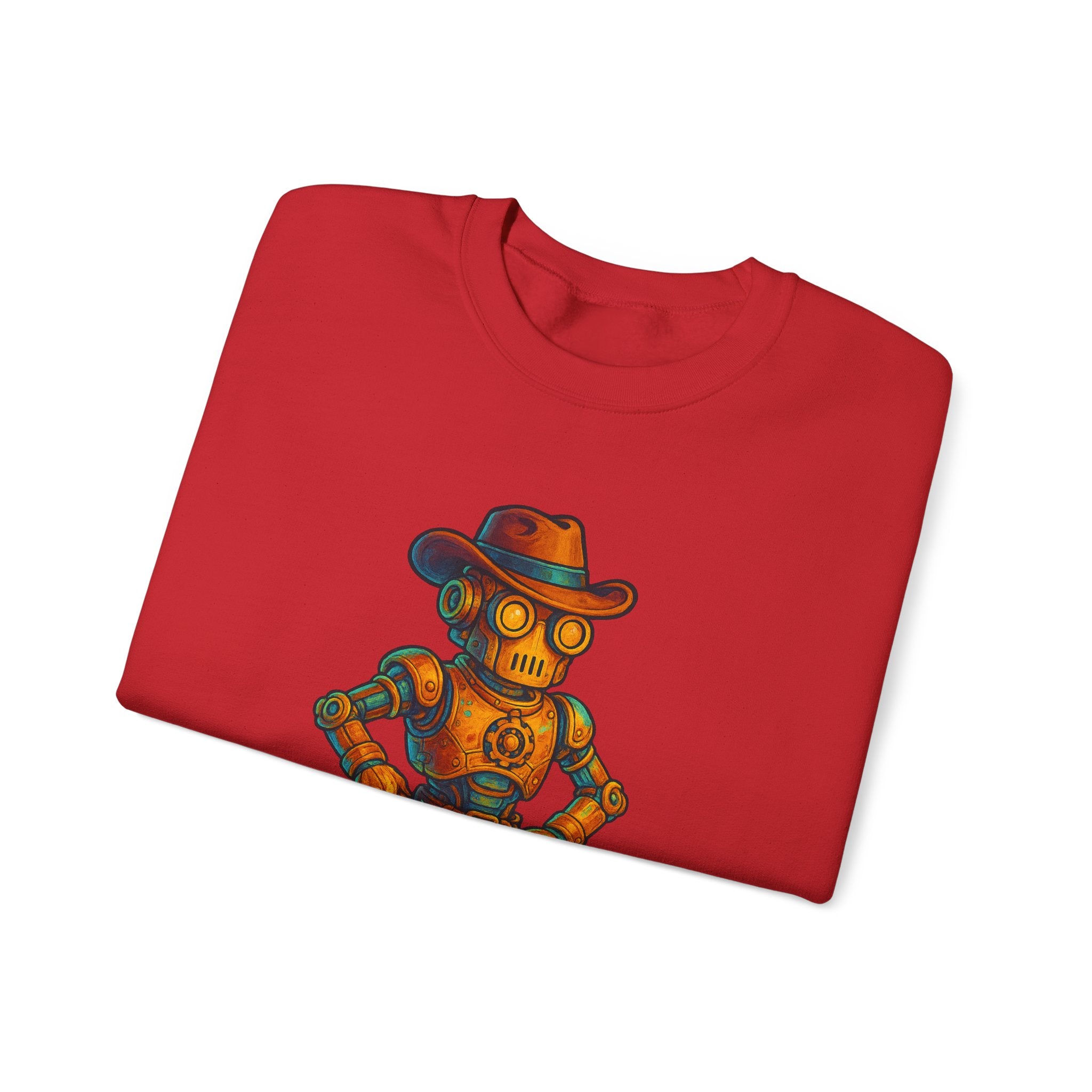 Steampunk Cowboy Robot Crewneck Sweatshirt | Retro Western Robot Artwork