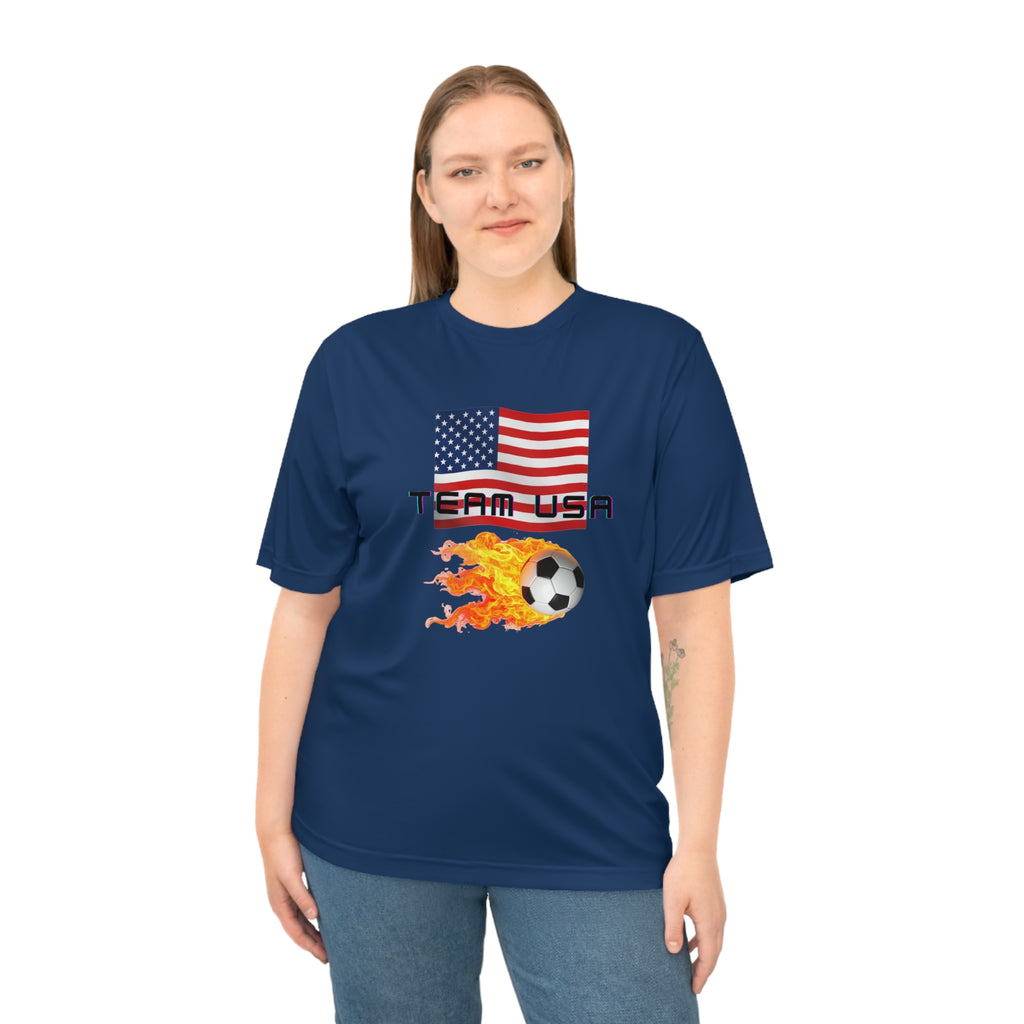 Team USA Flaming Soccer Ball T-Shirt | American Flag Soccer Tee SPF protection