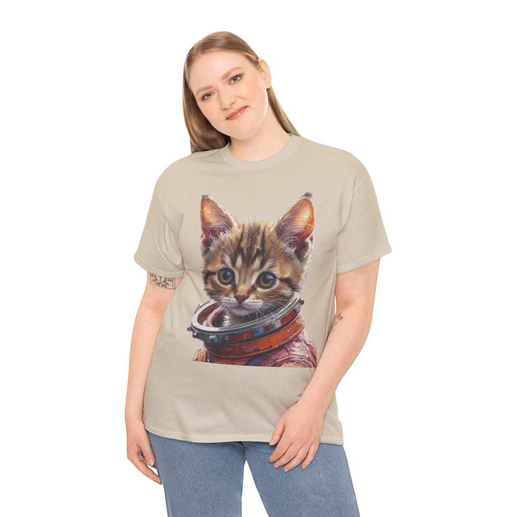 Astronaut Kitty Unisex Heavy Cotton Tee, Cute Cat Shirt, Animal lover gift, Space themed apparel, Funny cat t-shirt, Unique cat design