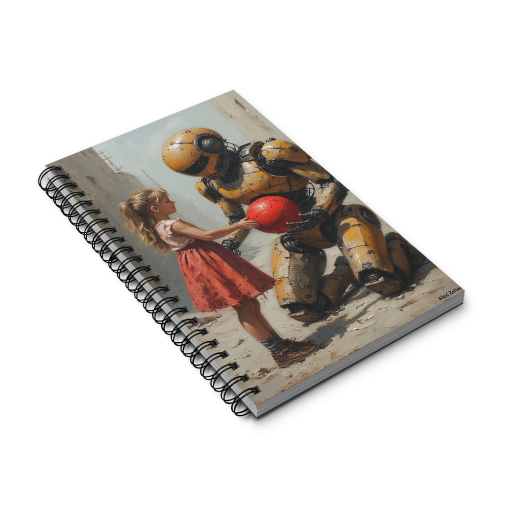 Whimsical Robot & Girl Spiral sketch Journal