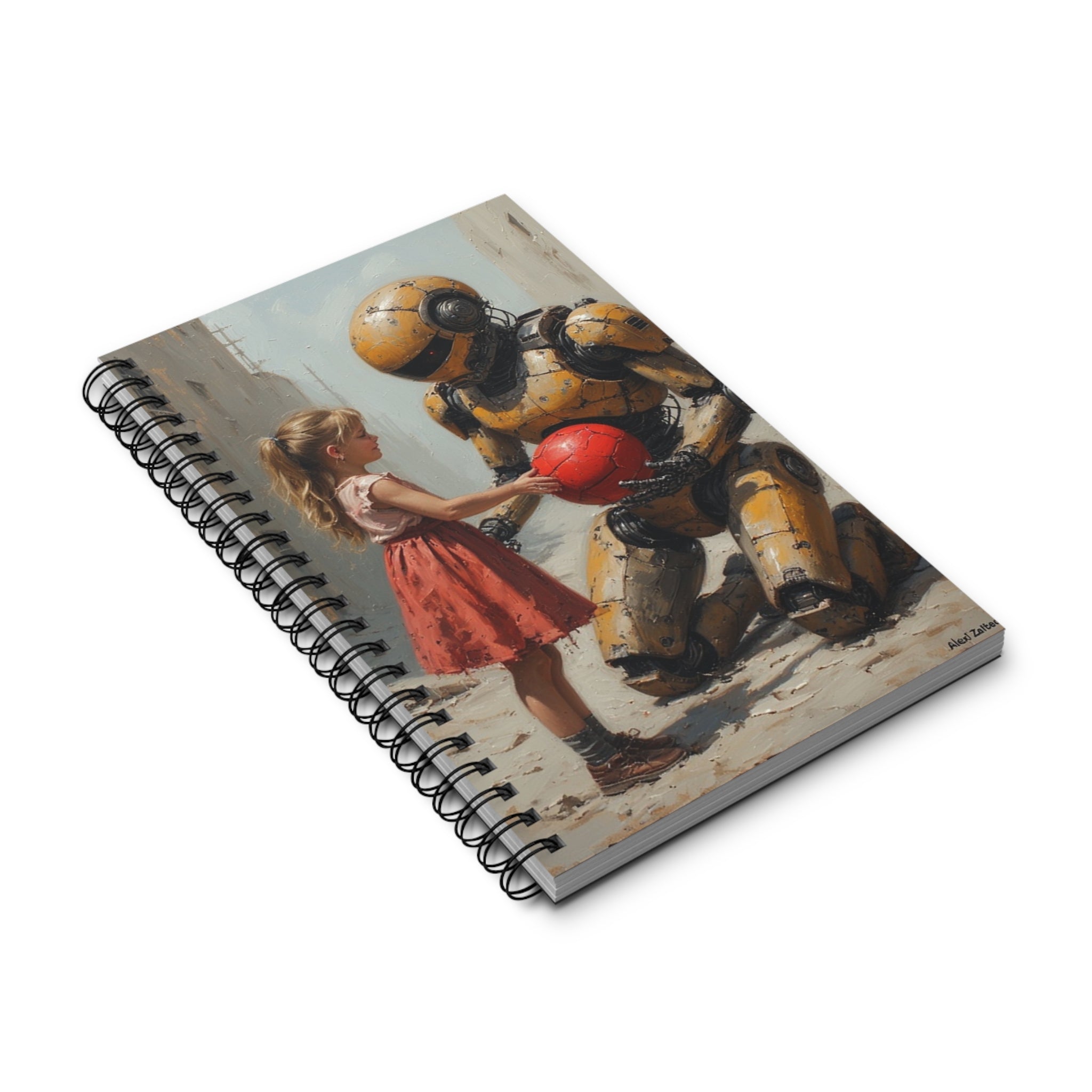 Whimsical Robot & Girl Spiral sketch Journal