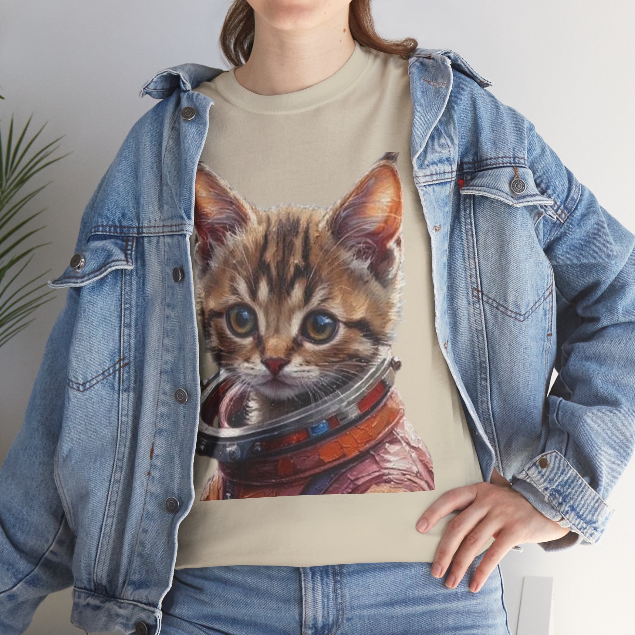 Astronaut Kitty Unisex Heavy Cotton Tee, Cute Cat Shirt, Animal lover gift, Space themed apparel, Funny cat t-shirt, Unique cat design