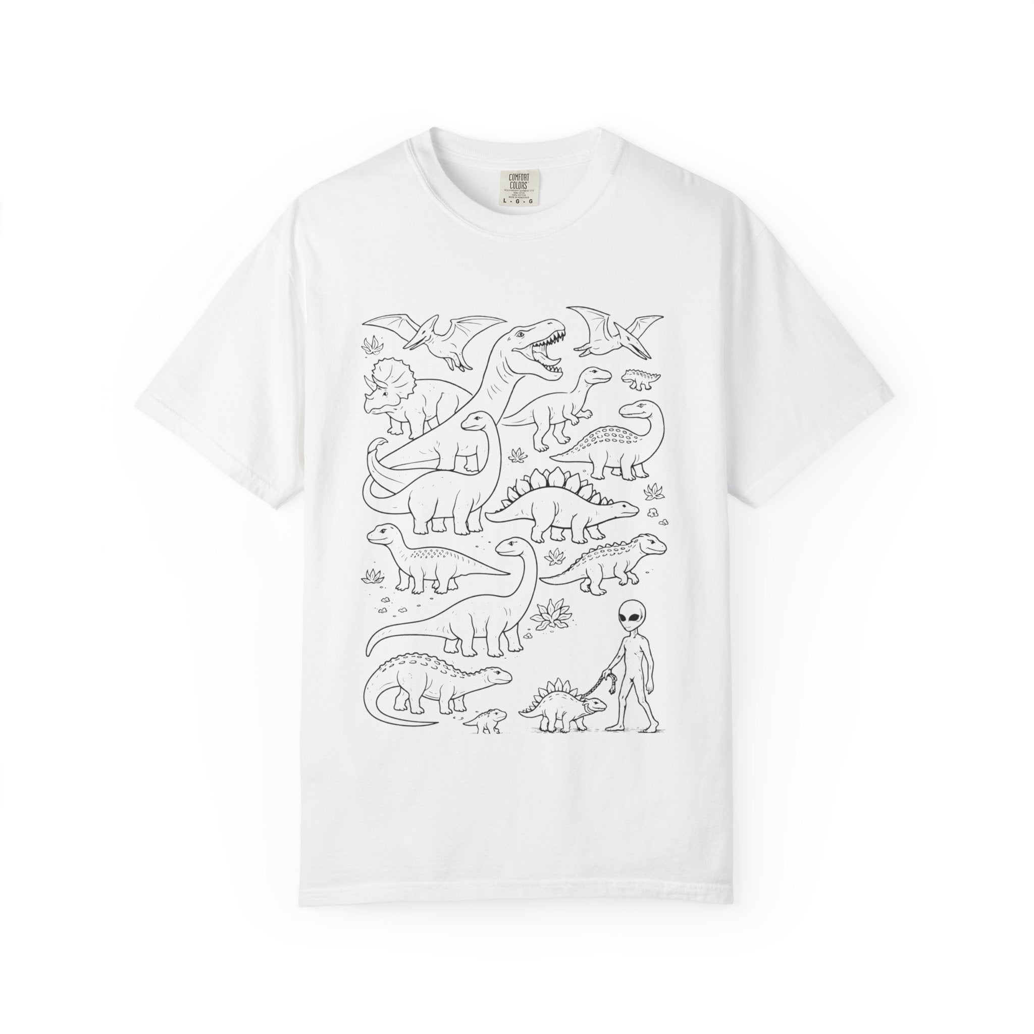 Dinosaur Doodle Tee — Alien & Dino Line Art T-Shirt