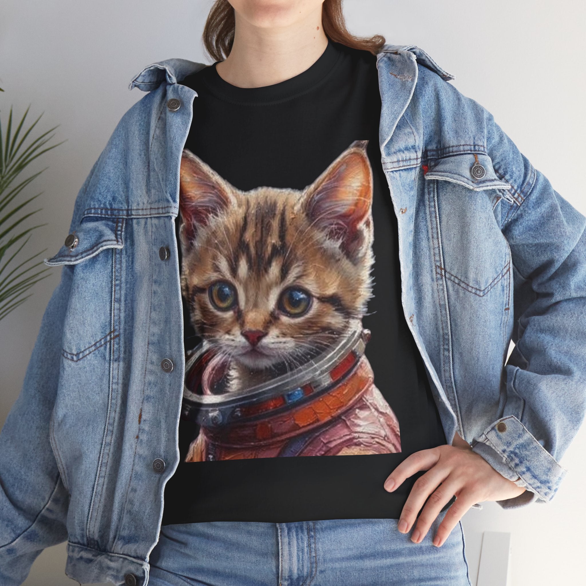 Astronaut Kitty Unisex Heavy Cotton Tee, Cute Cat Shirt, Animal lover gift, Space themed apparel, Funny cat t-shirt, Unique cat design