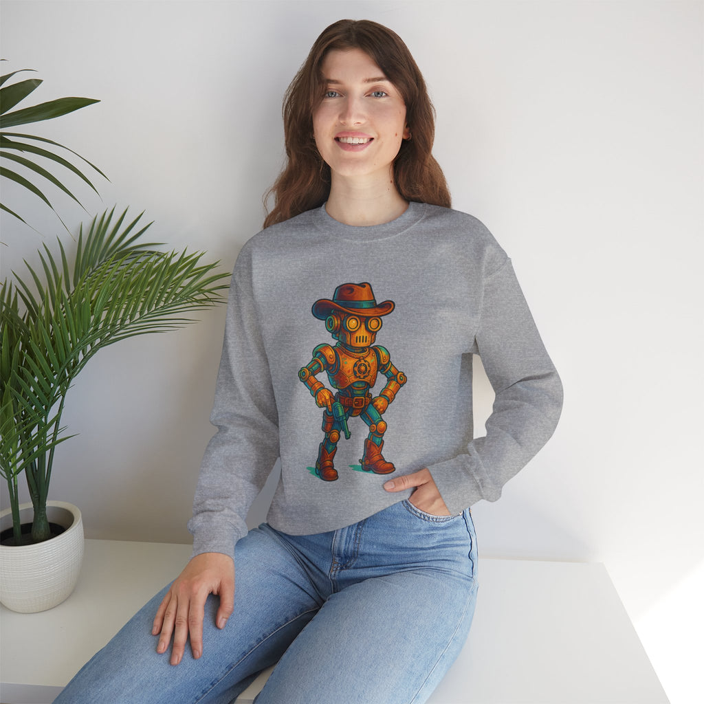 Steampunk Cowboy Robot Crewneck Sweatshirt | Retro Western Robot Artwork