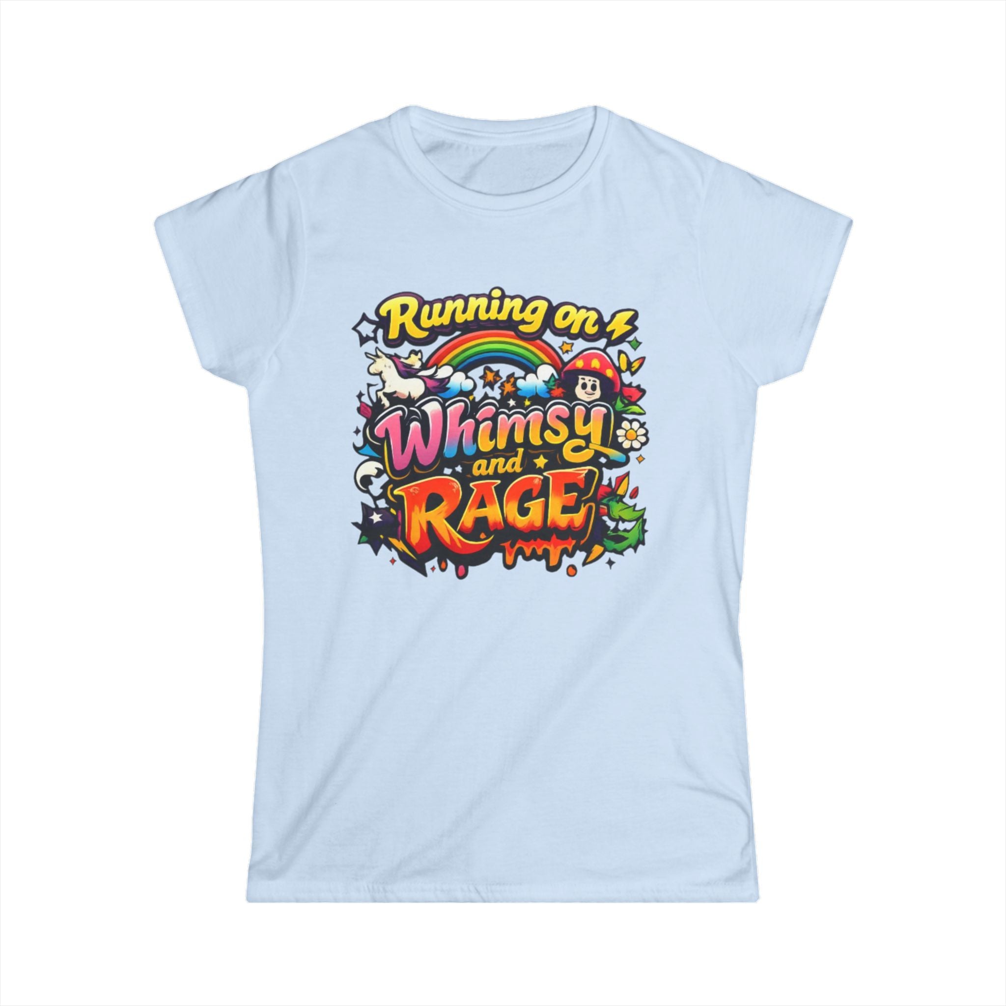 Running on Whimsy and Rage Tee | Cute Angry Rainbow Graphic