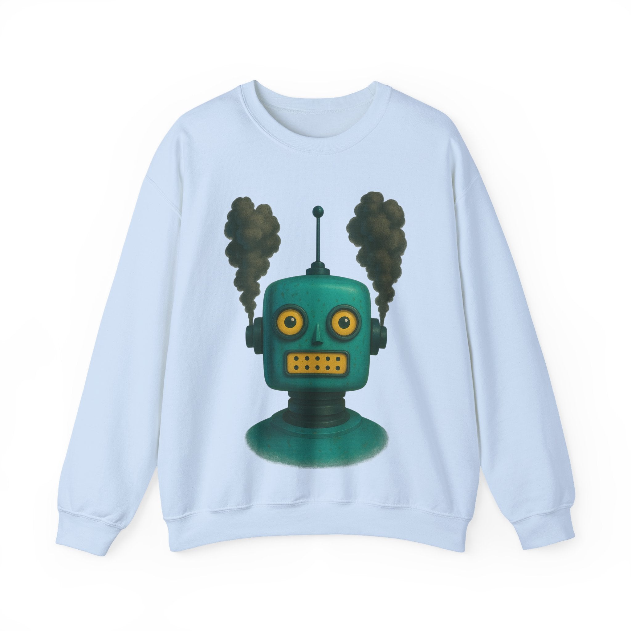 Smoking Robot Graphic Unisex Sweatshirt, Cozy Crewneck Top
