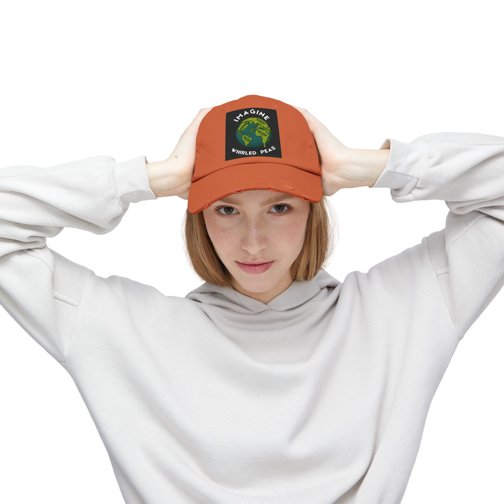Imagine Whirled Peas Distressed Cap – World Peace Pun Hat