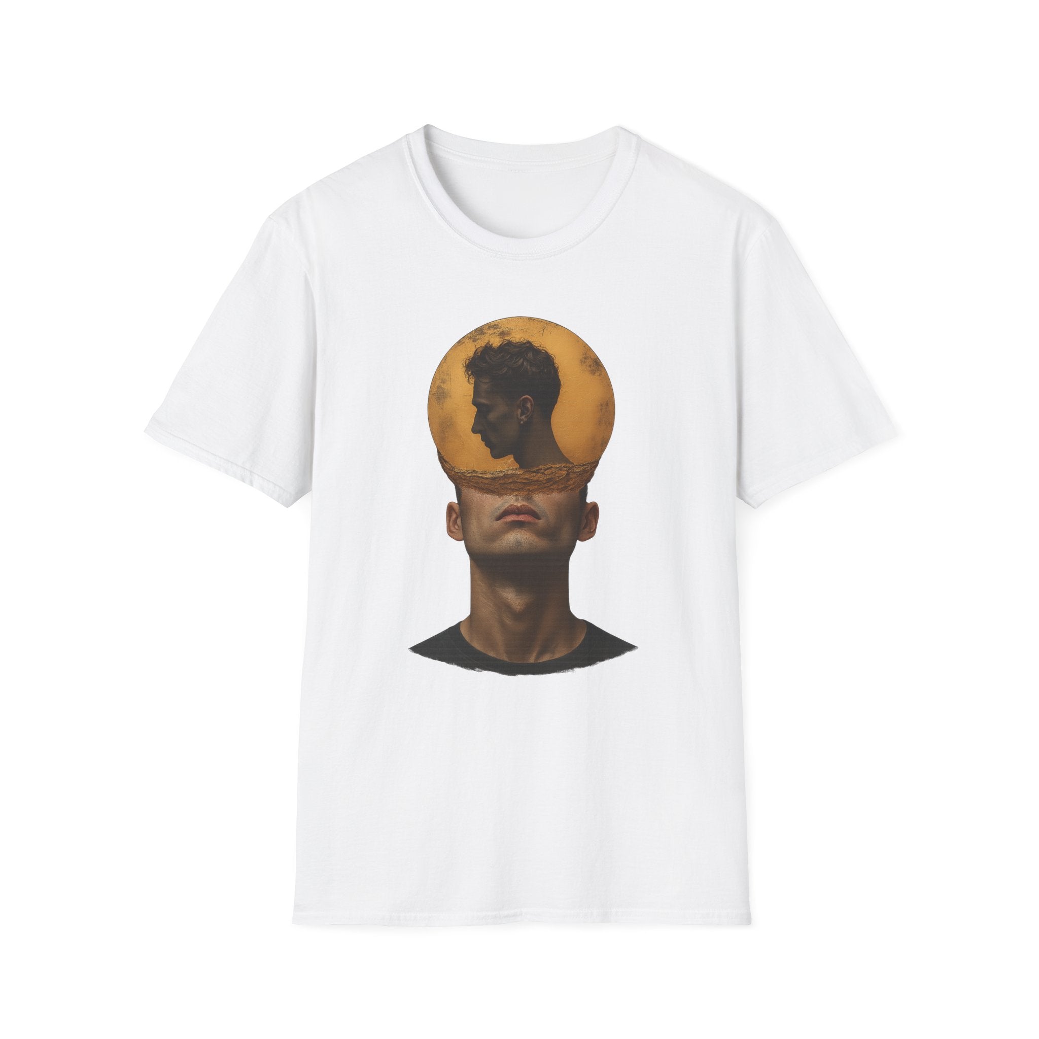 Surreal Double Portrait T-Shirt | Abstract Head Silhouette, Moon Circle