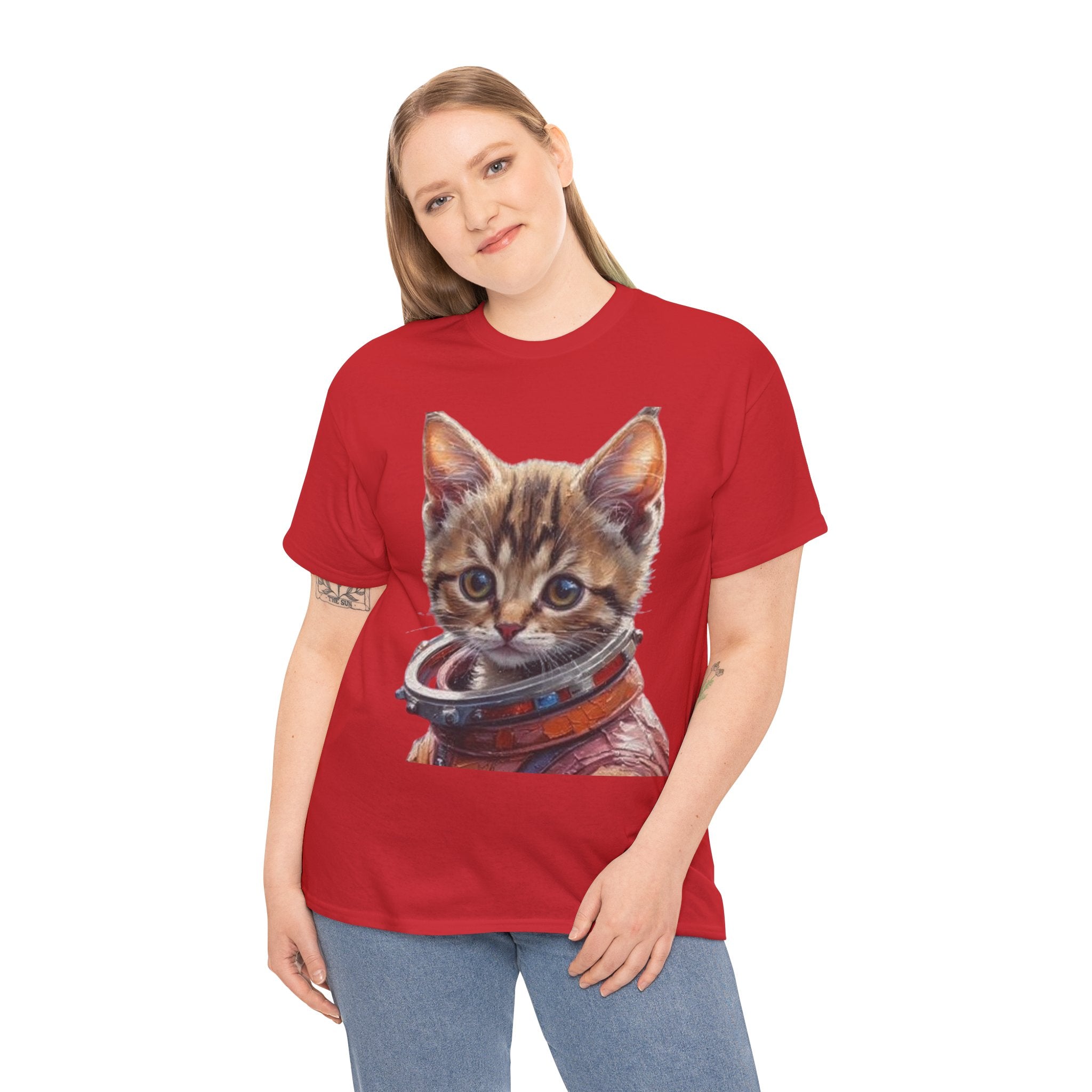 Astronaut Kitty Unisex Heavy Cotton Tee, Cute Cat Shirt, Animal lover gift, Space themed apparel, Funny cat t-shirt, Unique cat design