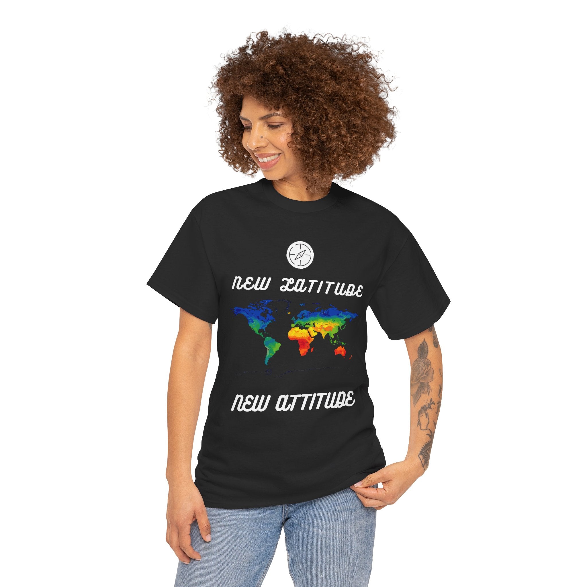 New Latitude New Attitude world map T-Shirt | rainbow map graphic