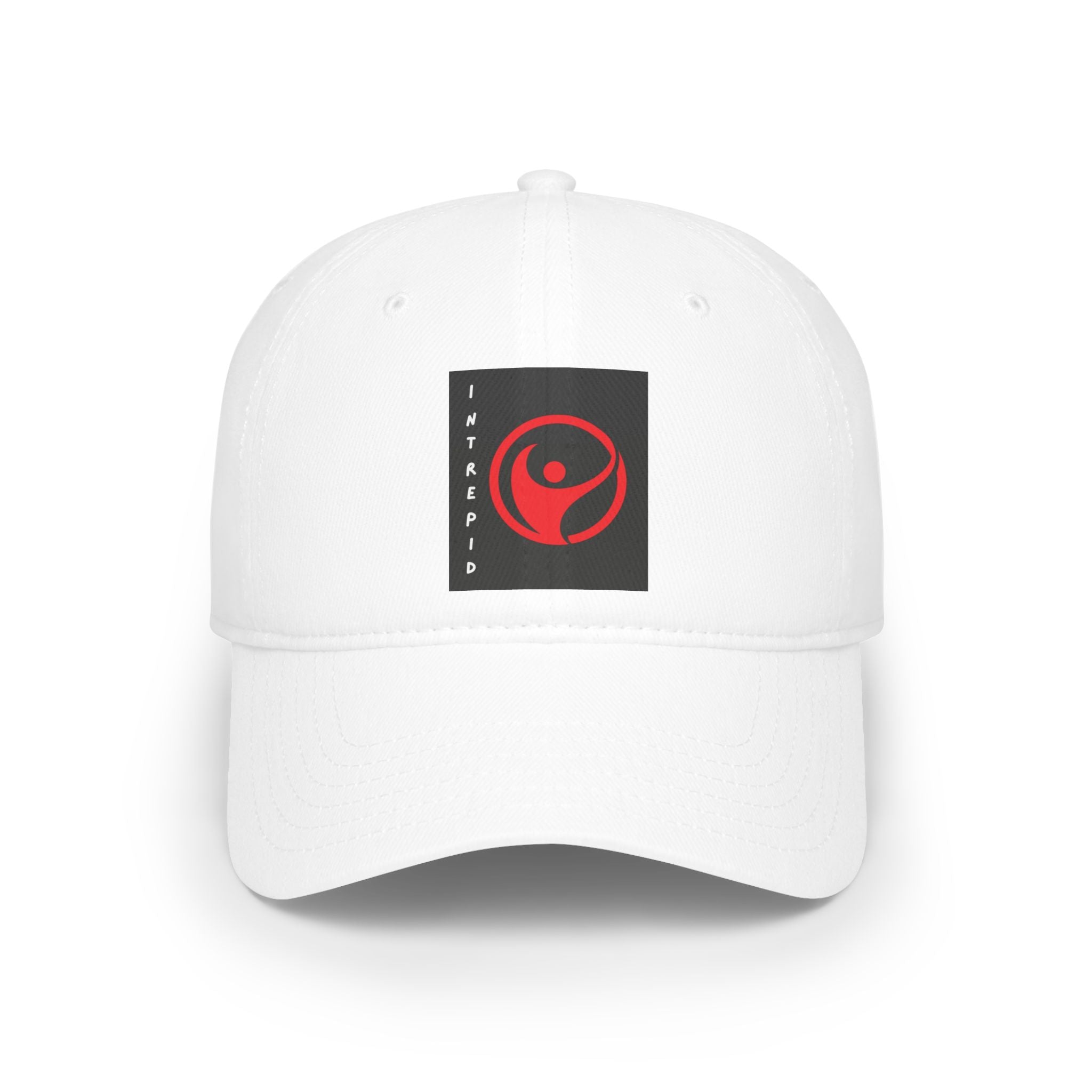 Intrepid Red Circular Logo Baseball Cap | Minimal Emblem, Black Square Patch