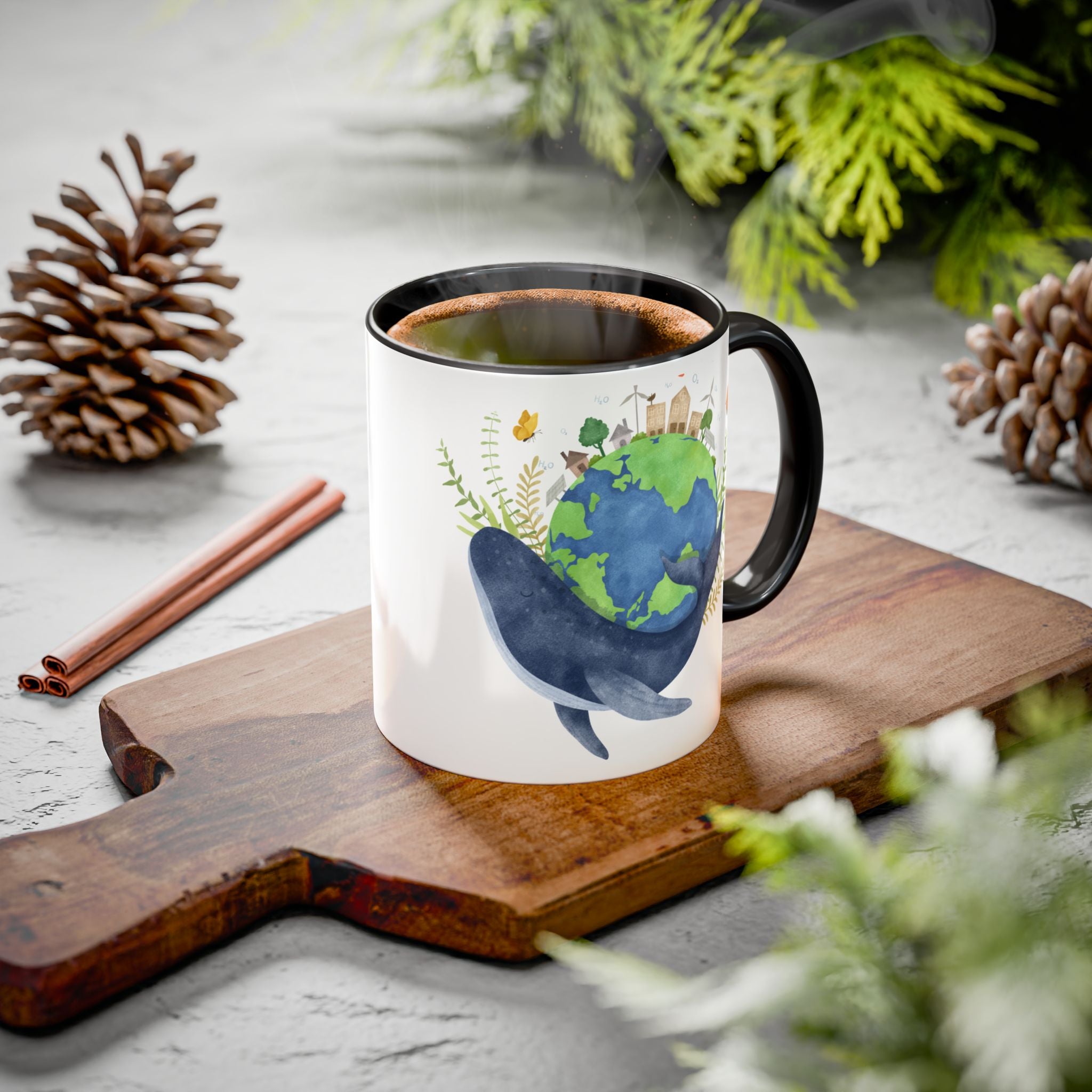 I can't save the World until I Save Myself with Coffee, Whale & Earth Eco Coffee Mug Ocean Conservation Design