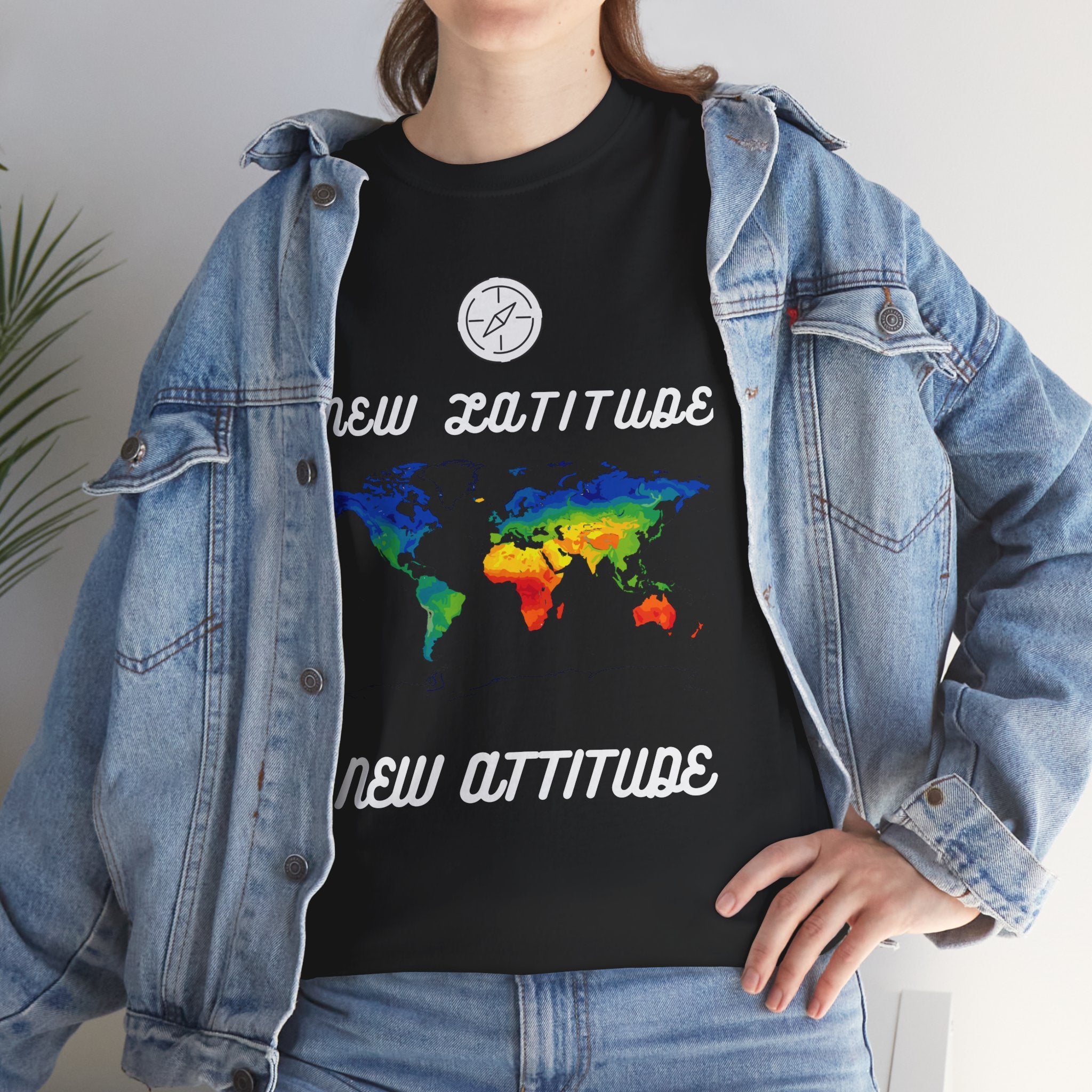 New Latitude New Attitude world map T-Shirt | rainbow map graphic