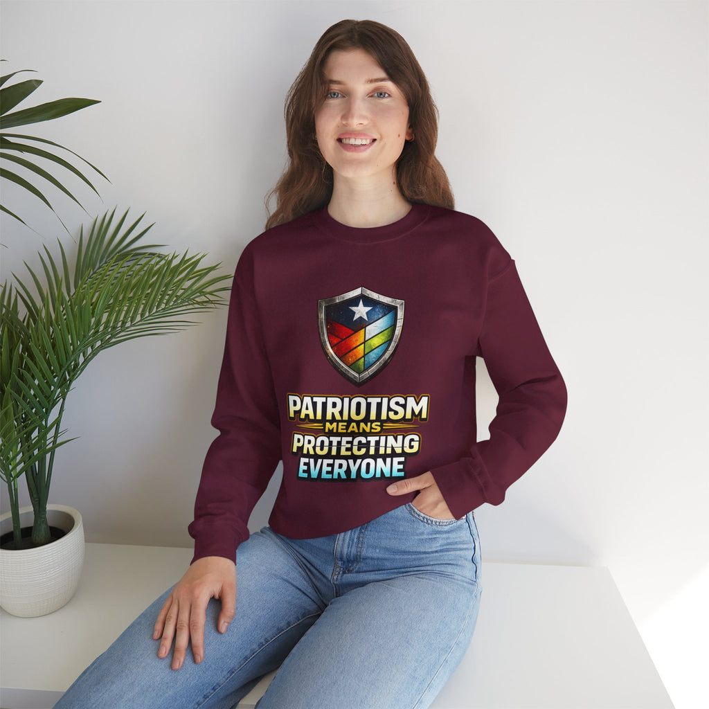 Patriotism Means Protecting Everyone Sweatshirt | Rainbow Shield Flag Design