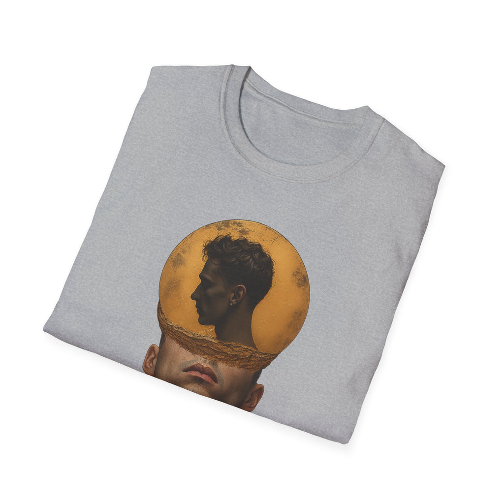 Surreal Double Portrait T-Shirt | Abstract Head Silhouette, Moon Circle