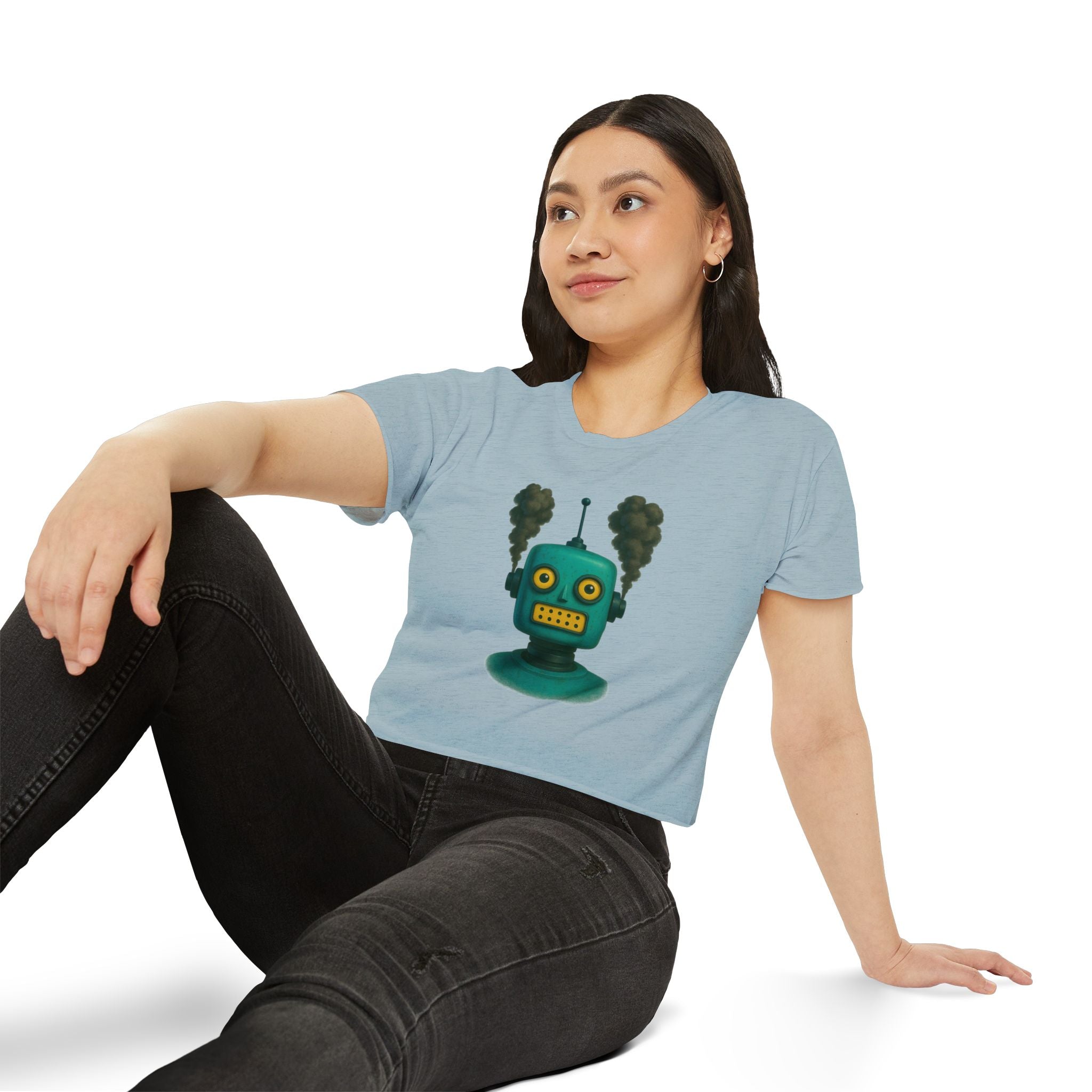 Green Retro Robot Head crop top | Steam-punk robot graphic