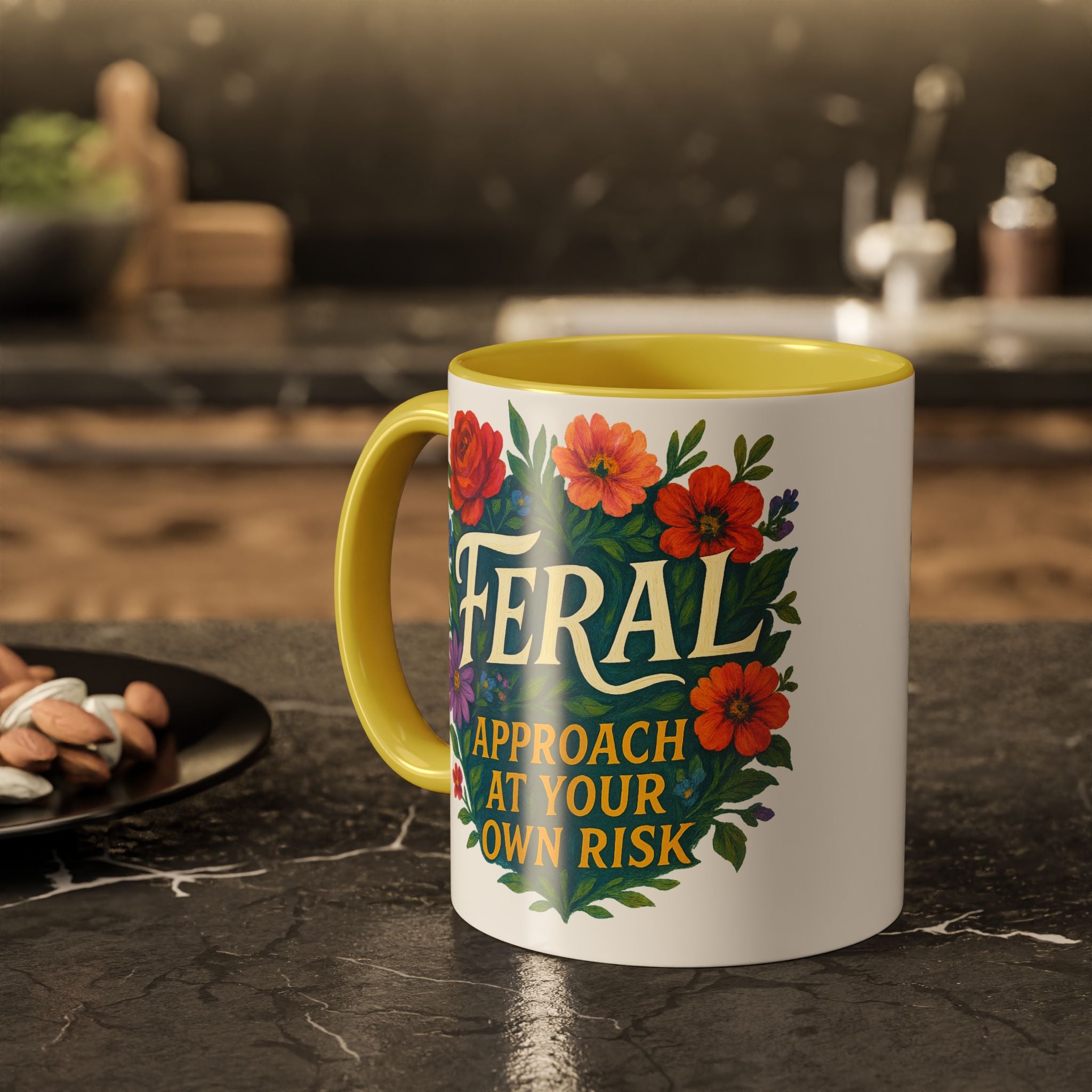 Feral Approach at Your Own Risk Mug | Floral Illustration, Ceramic Coffee Cup