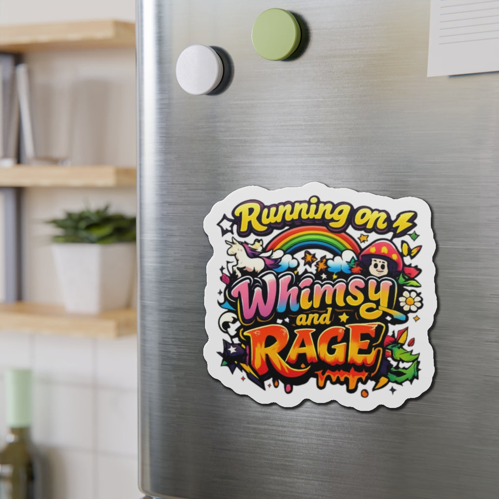 Running on Whimsy and Rage Die-Cut Magnets | Colorful Cartoon Sticker Magnet