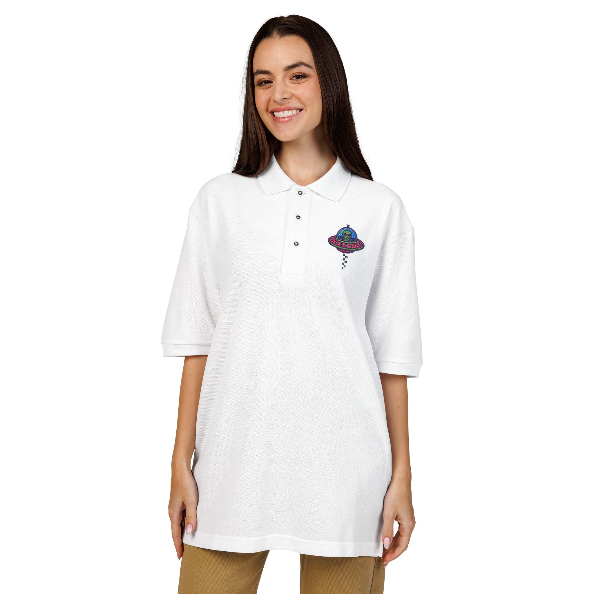 Colorful UFO Embroidered Polo