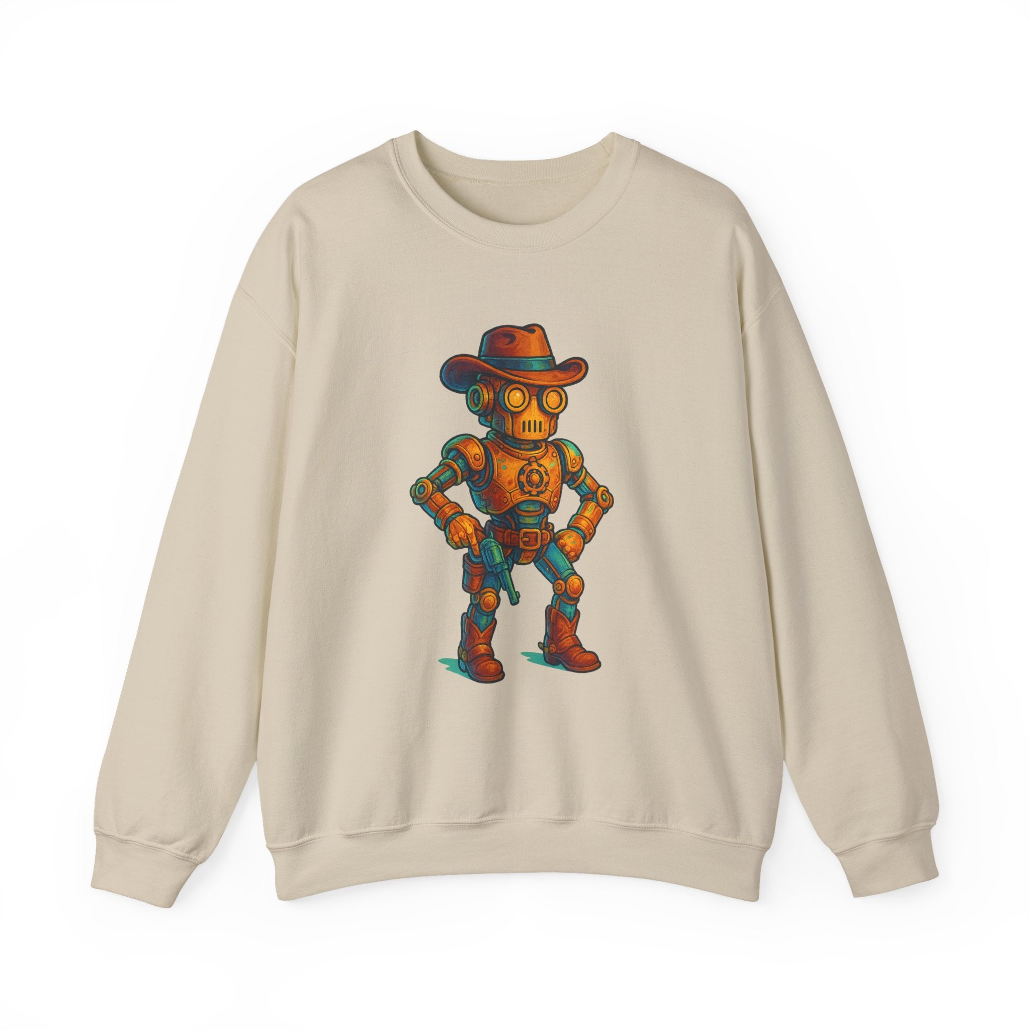 Steampunk Cowboy Robot Crewneck Sweatshirt | Retro Western Robot Artwork