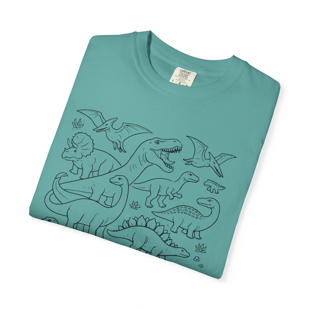 Alien & Dinosaur funny Line Art T-Shirt