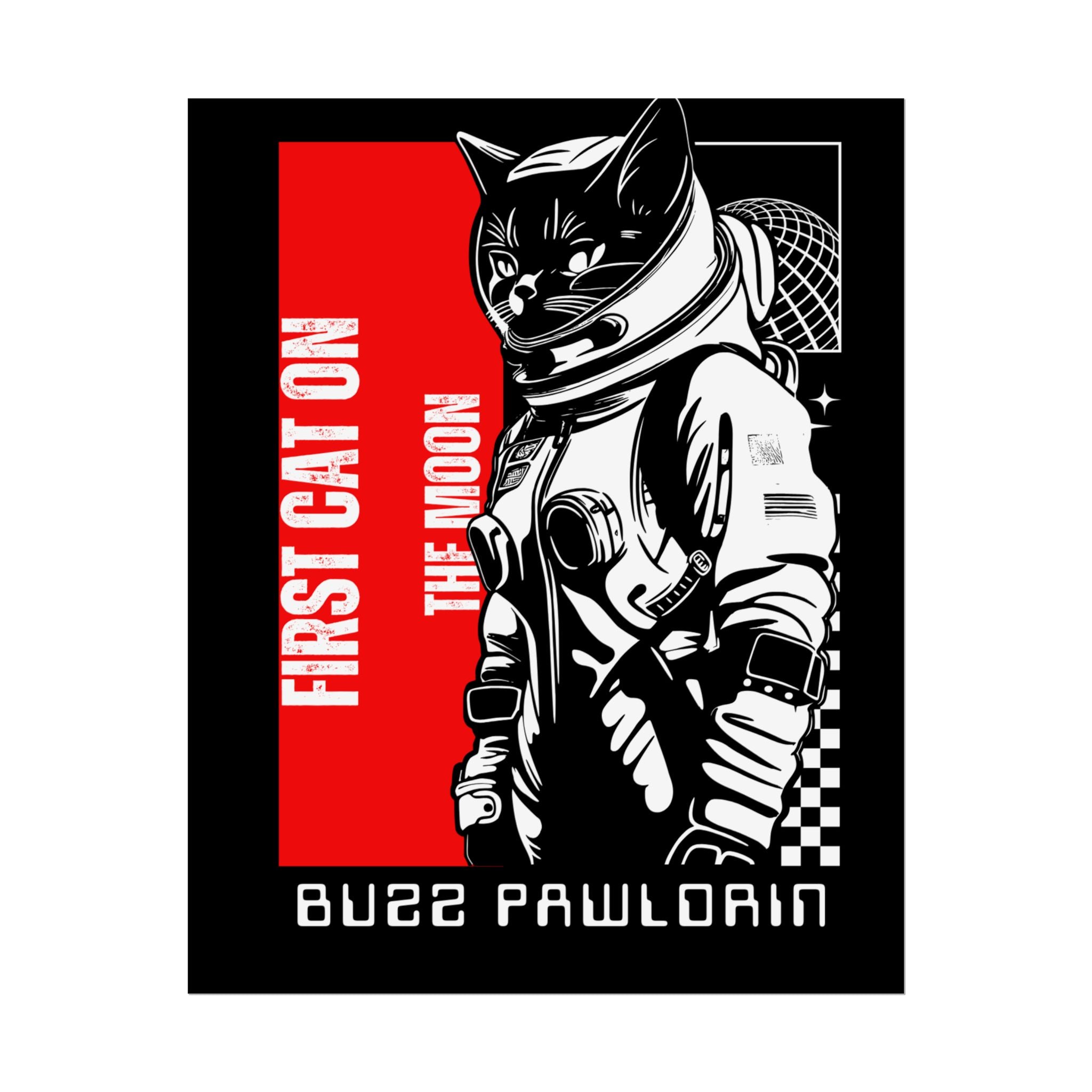 Buzz Pawldrin Cat-Themed Rolled Posters featuring Astronaut Design, Unique Wall Art, First Cat on the Moon