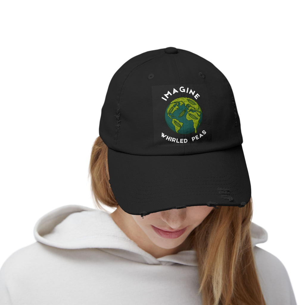 Imagine Whirled Peas Distressed Cap – World Peace Pun Hat