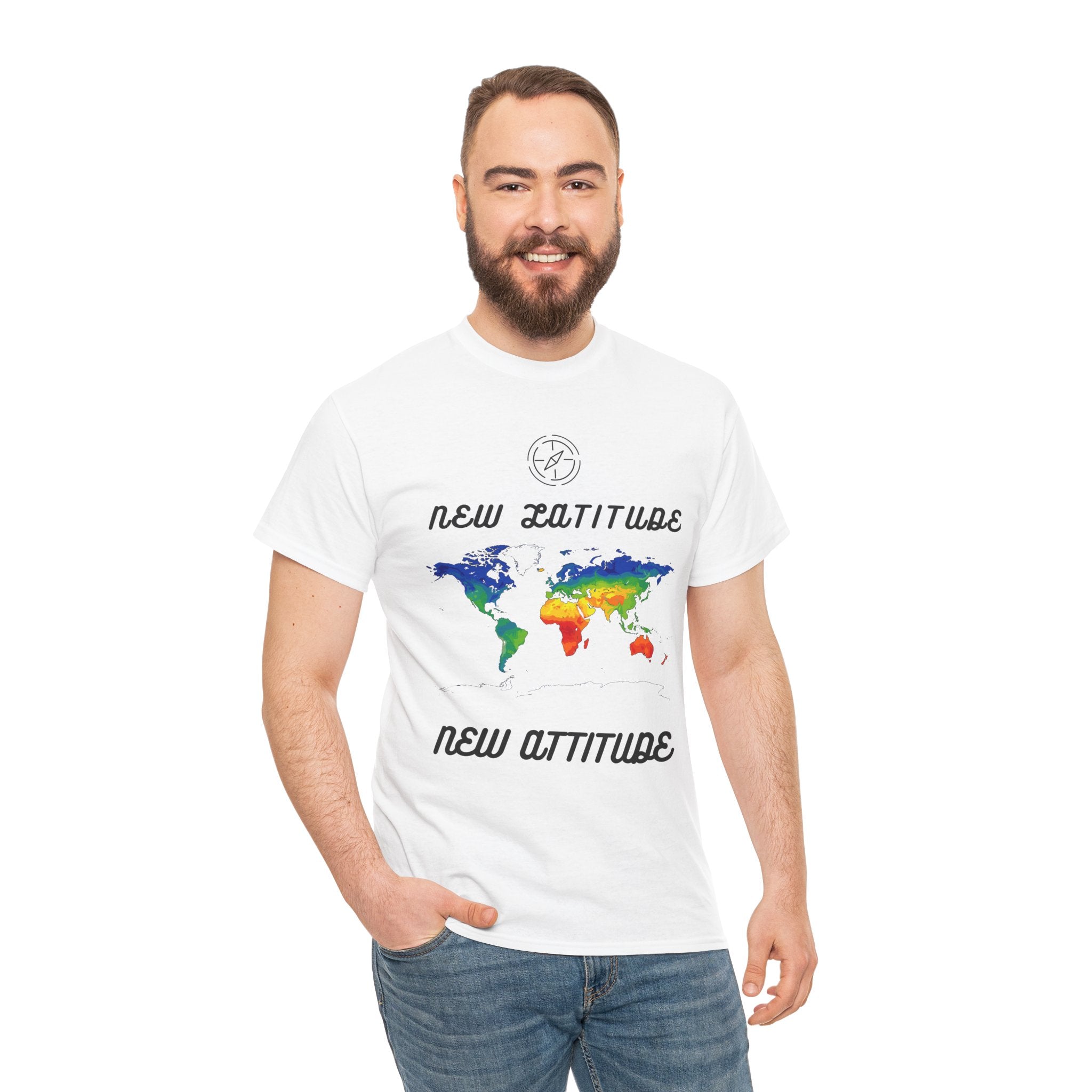 New Latitude New Attitude world map T-Shirt | rainbow map graphic