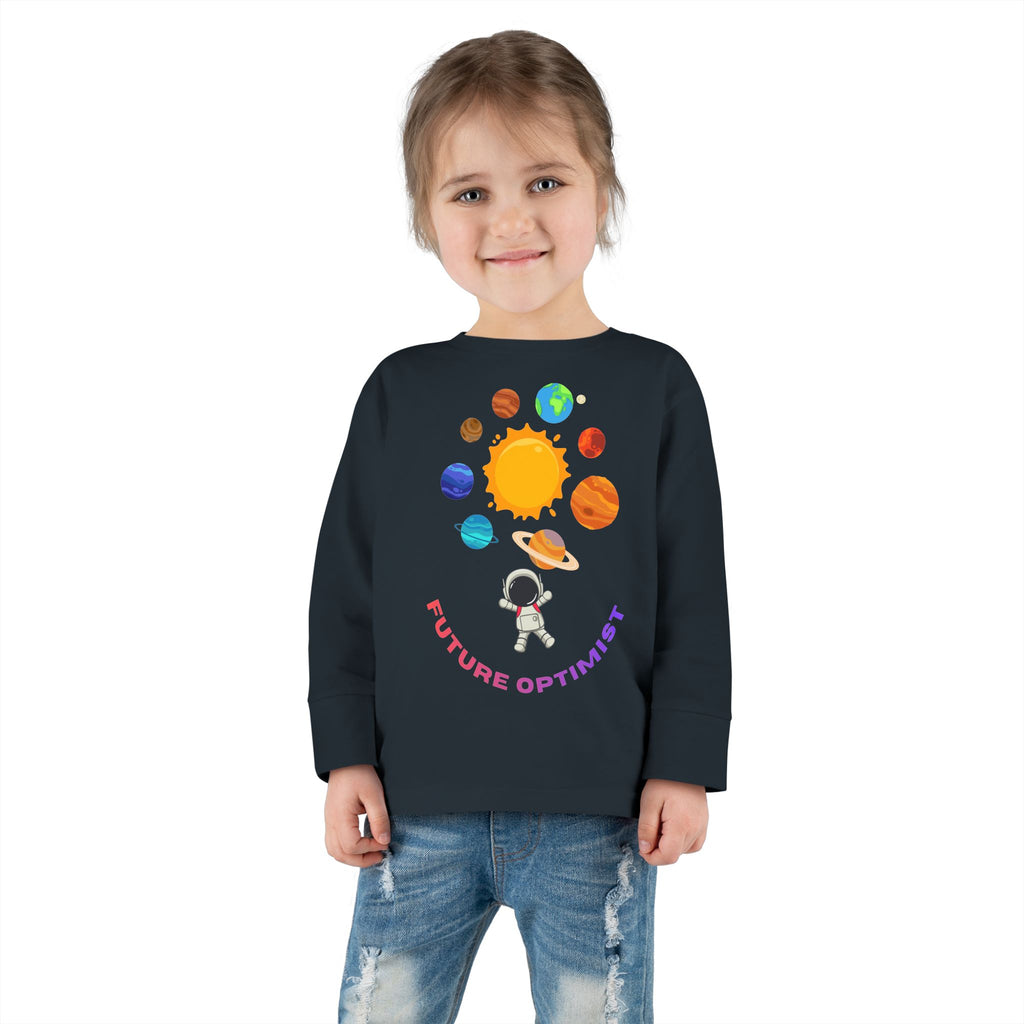 Future Optimist Astronaut toddler long sleeve tee | Solar System planets design