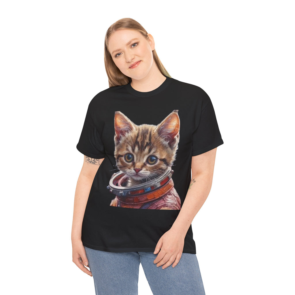 Astronaut Kitty Unisex Heavy Cotton Tee, Cute Cat Shirt, Animal lover gift, Space themed apparel, Funny cat t-shirt, Unique cat design