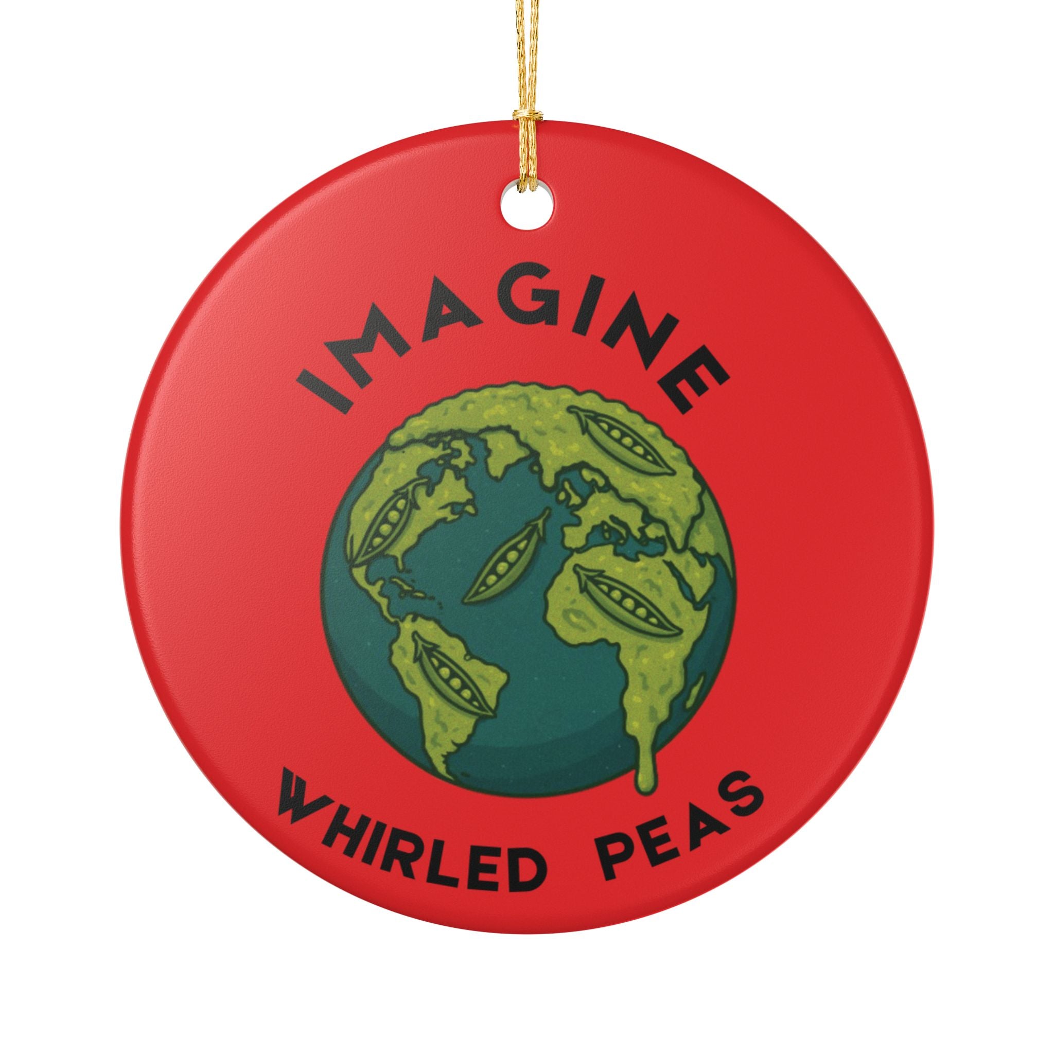 Whimsical Ceramic Ornament - 'Imagine Whirled Peas' Decor, Unique Gift for Christmas, Home Decor, Tree Decoration, Eco-Friendly Ornament