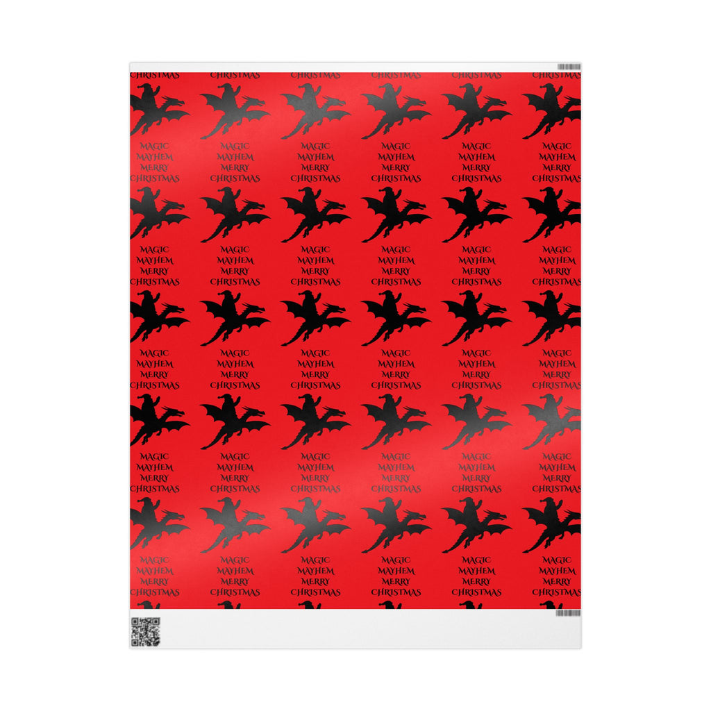 Santa Dragon Magic Mayhem Merry Christmas Wrapping Paper | Halloween Red and Black Santa on a Dragon Print