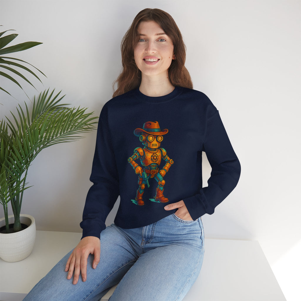Steampunk Cowboy Robot Crewneck Sweatshirt | Retro Western Robot Artwork