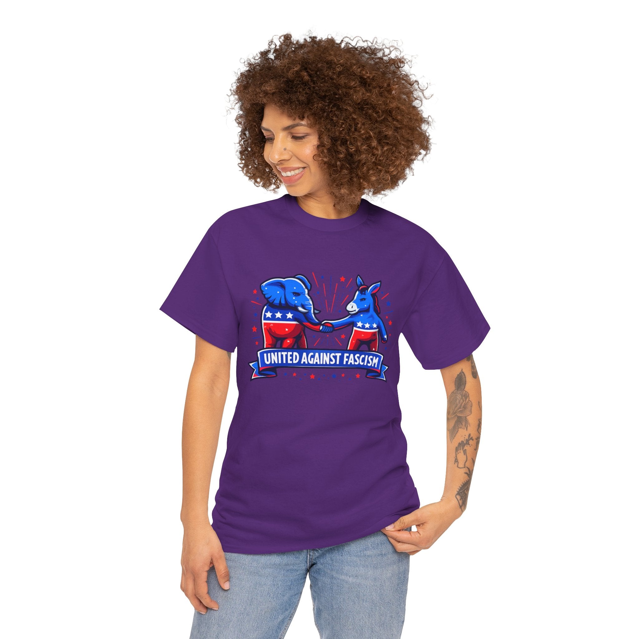 United Against Fascism Democratic Donkey and Republican Elephant T-Shirt