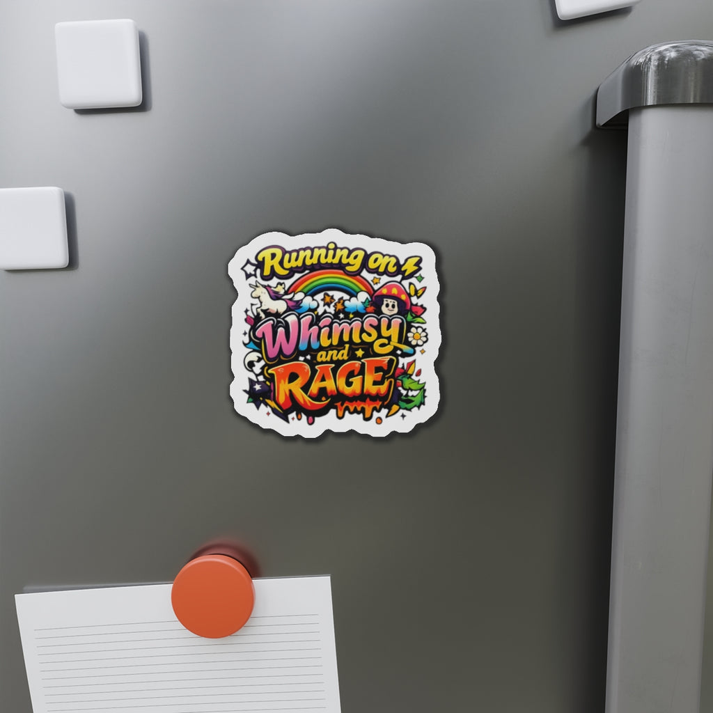Running on Whimsy and Rage Die-Cut Magnets | Colorful Cartoon Sticker Magnet