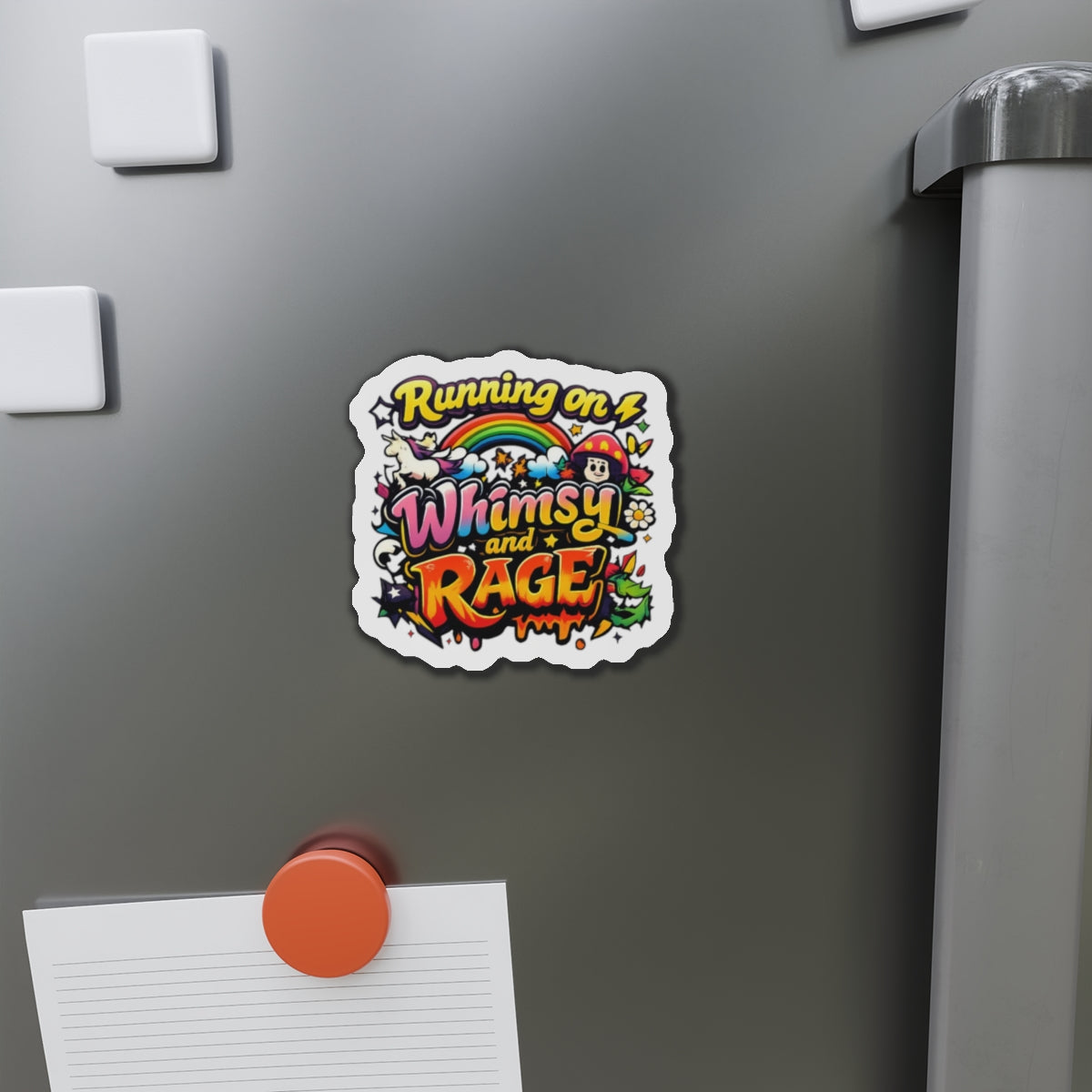 Running on Whimsy and Rage Die-Cut Magnets | Colorful Cartoon Sticker Magnet