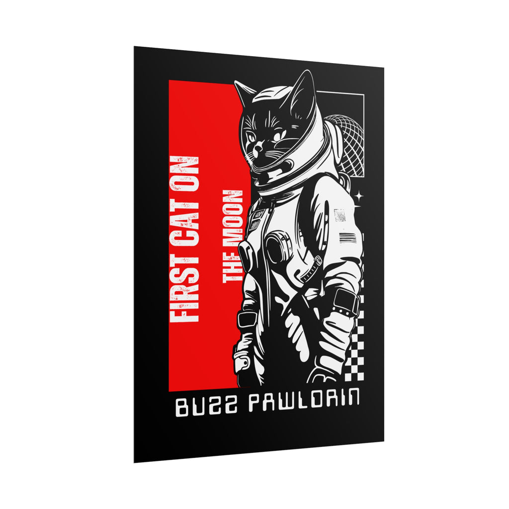 Buzz Pawldrin Cat-Themed Rolled Posters featuring Astronaut Design, Unique Wall Art, First Cat on the Moon