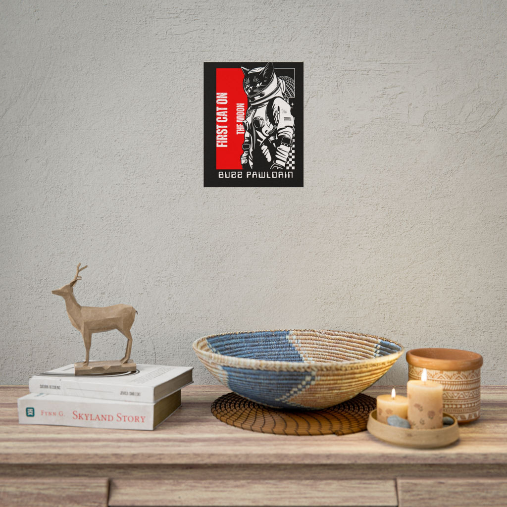 Buzz Pawldrin Cat-Themed Rolled Posters featuring Astronaut Design, Unique Wall Art, First Cat on the Moon