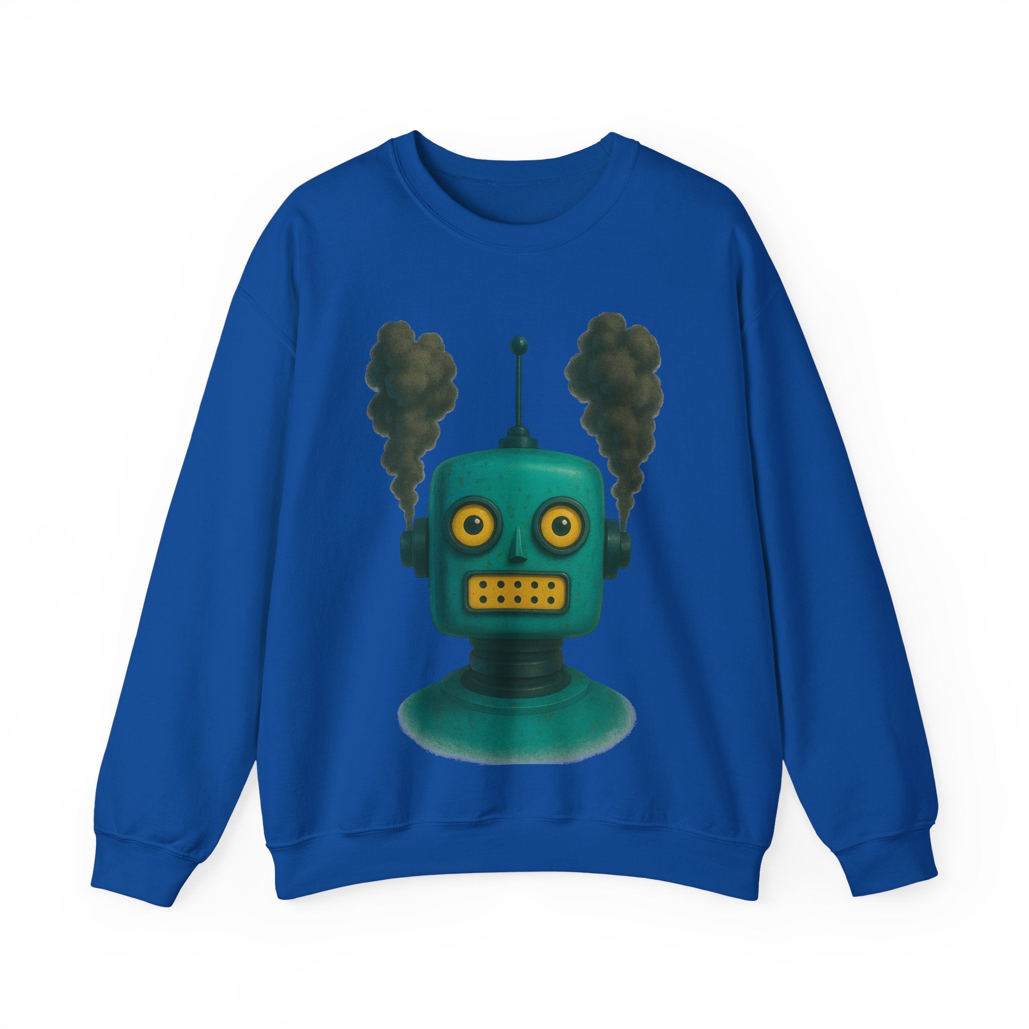 Smoking Robot Graphic Unisex Sweatshirt, Cozy Crewneck Top