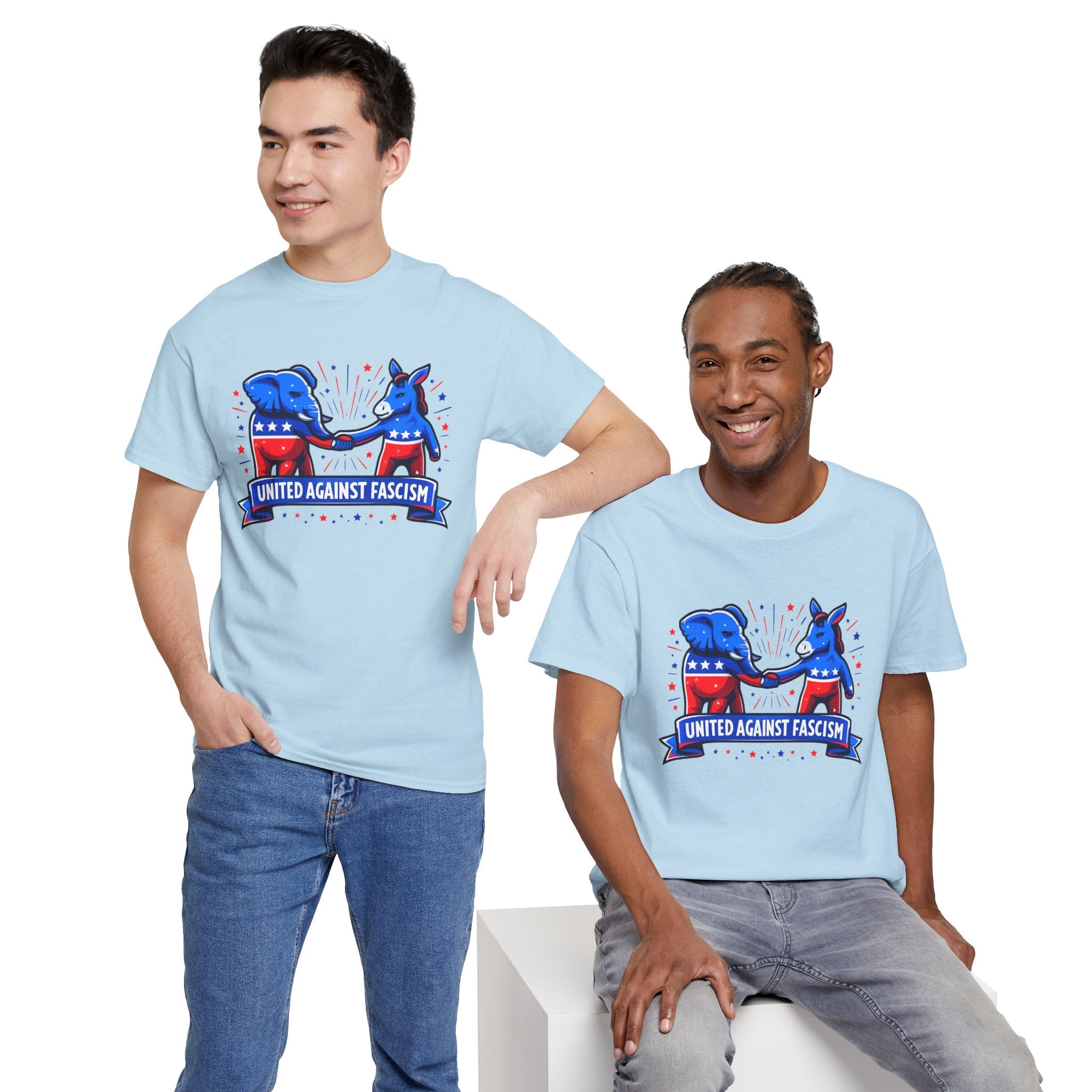 United Against Fascism Democratic Donkey and Republican Elephant T-Shirt