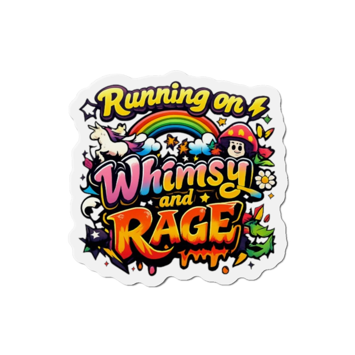 Running on Whimsy and Rage Die-Cut Magnets | Colorful Cartoon Sticker Magnet
