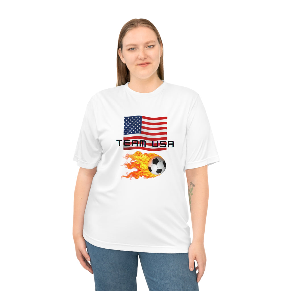 Team USA Flaming Soccer Ball T-Shirt | American Flag Soccer Tee SPF protection