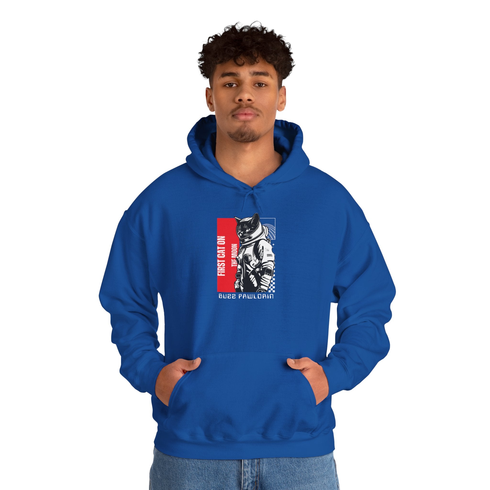 First Cat on the Moon Buzz Pawldrin Astronaut Graphic Unisex Hoodie,