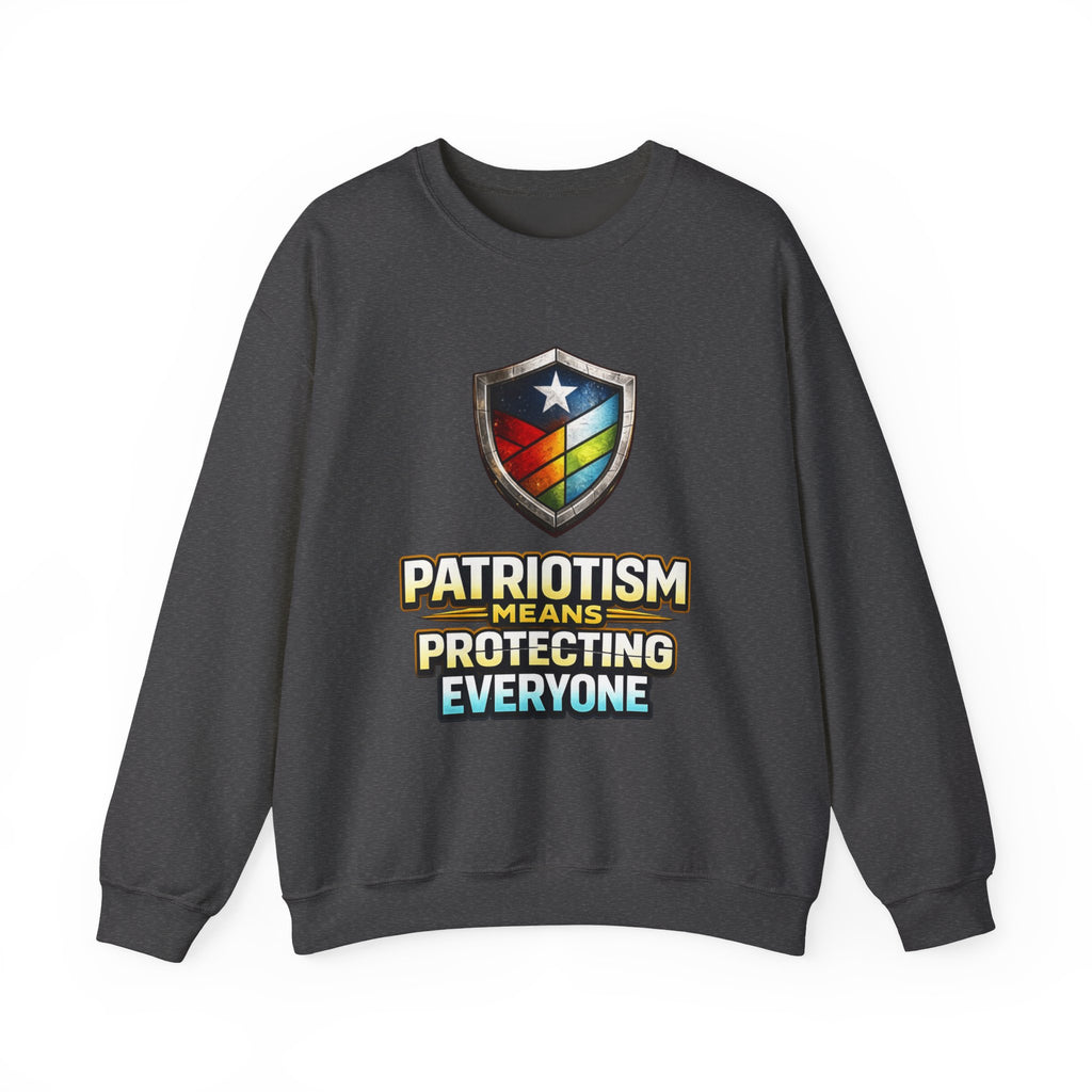 Patriotism Means Protecting Everyone Sweatshirt | Rainbow Shield Flag Design