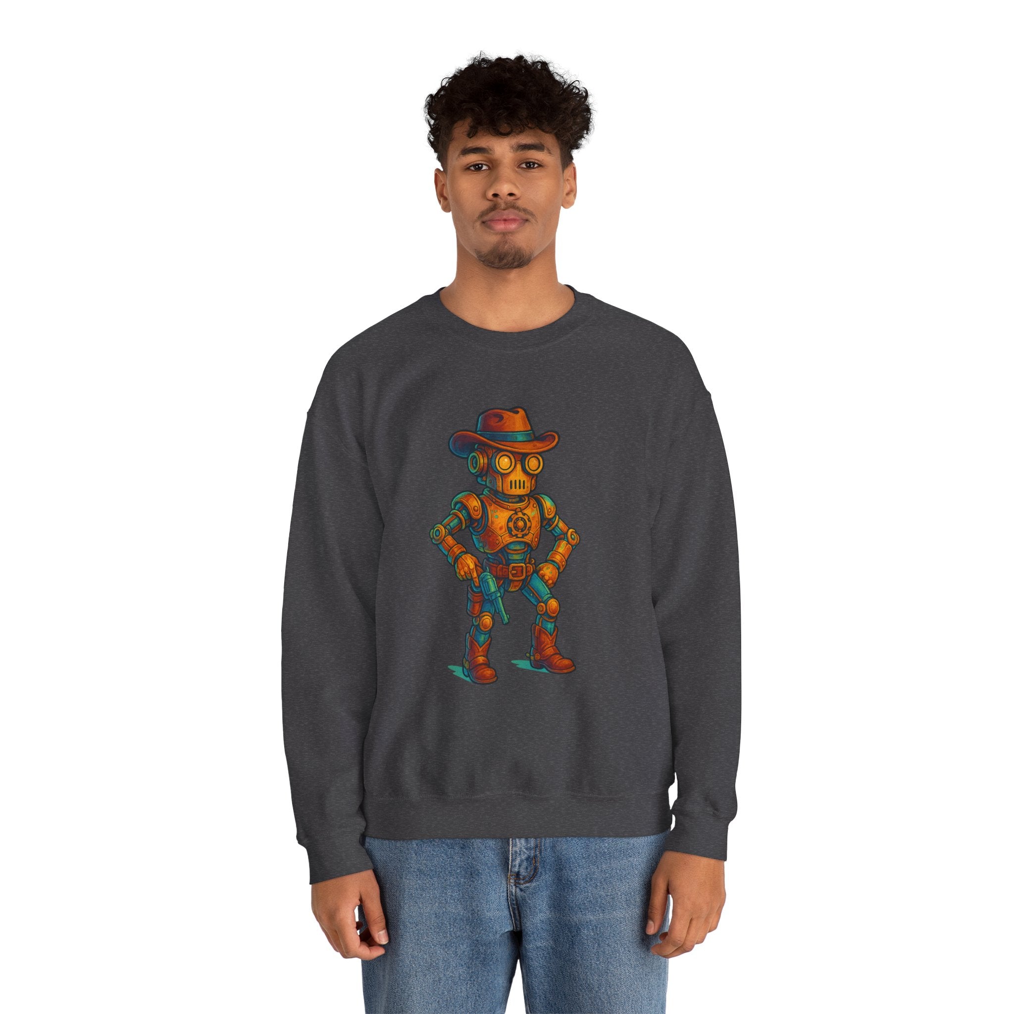 Steampunk Cowboy Robot Crewneck Sweatshirt | Retro Western Robot Artwork