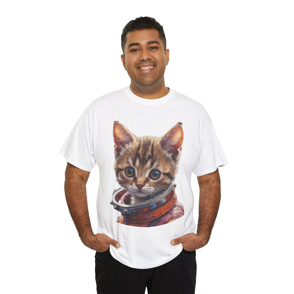Astronaut Kitty Unisex Heavy Cotton Tee, Cute Cat Shirt, Animal lover gift, Space themed apparel, Funny cat t-shirt, Unique cat design
