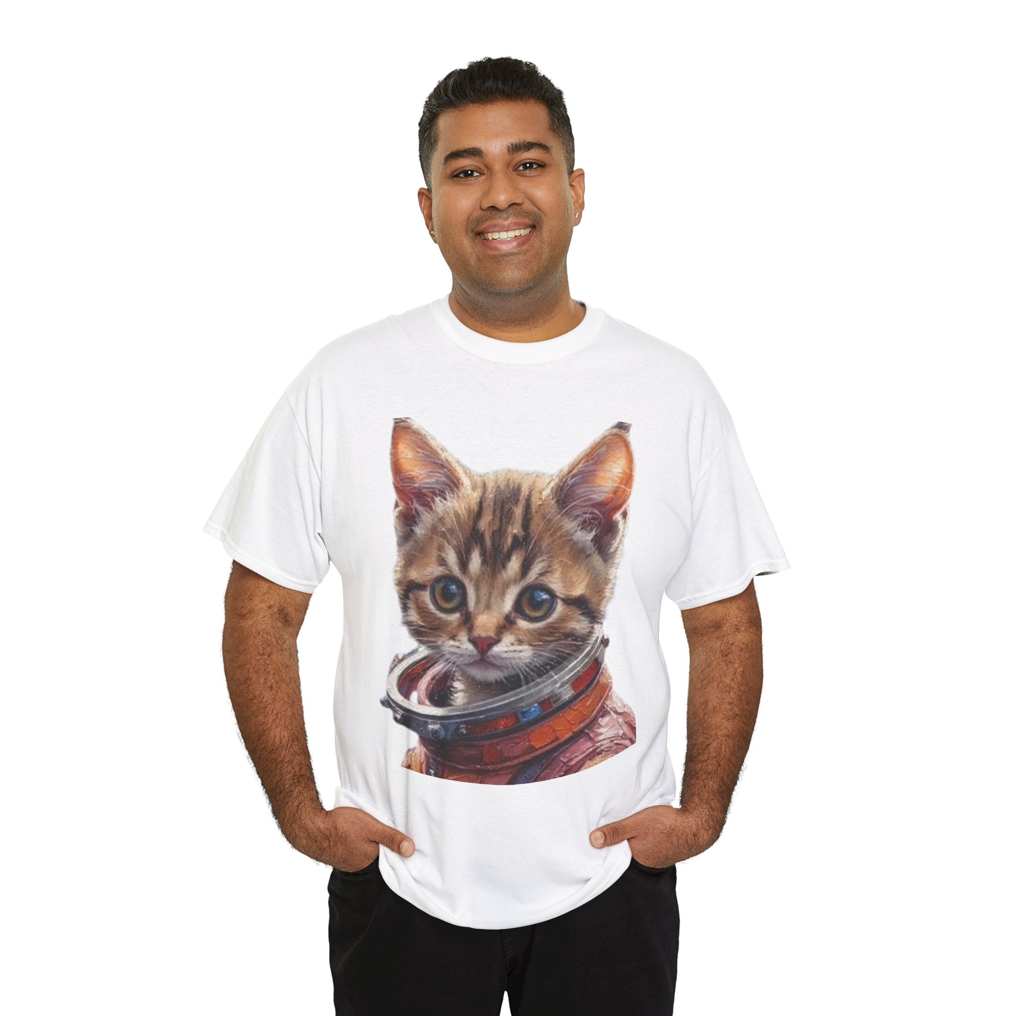 Astronaut Kitty Unisex Heavy Cotton Tee, Cute Cat Shirt, Animal lover gift, Space themed apparel, Funny cat t-shirt, Unique cat design