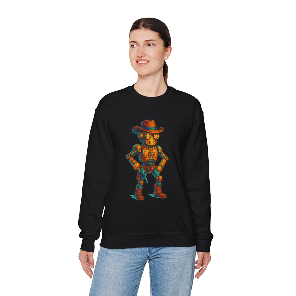 Steampunk Cowboy Robot Crewneck Sweatshirt | Retro Western Robot Artwork